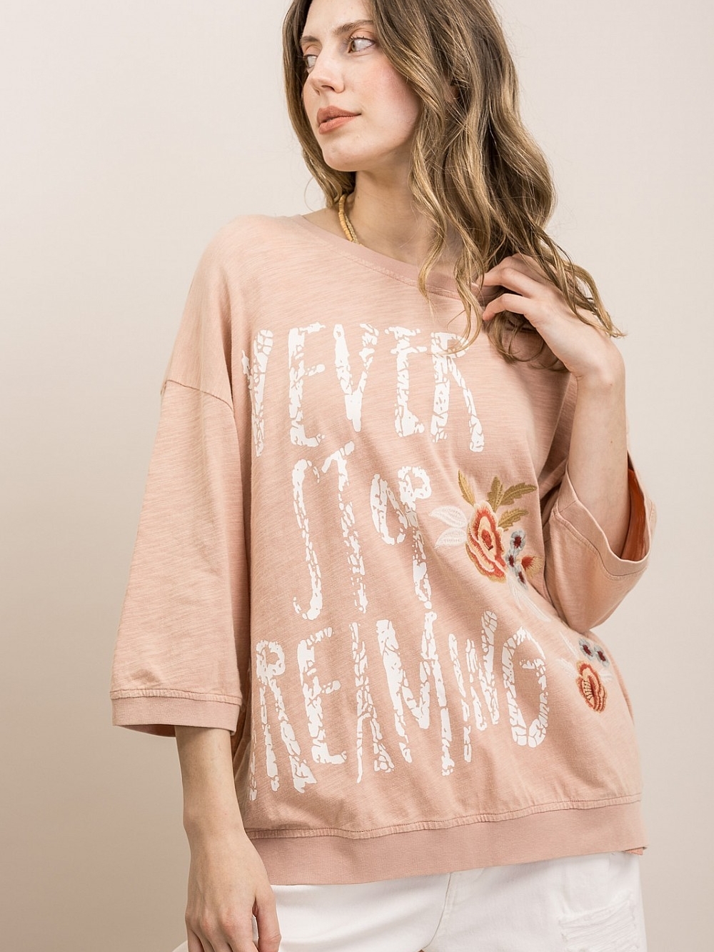 BLUE VELVET NEVER STOP DREAMING EMBROIDERED HI-LO